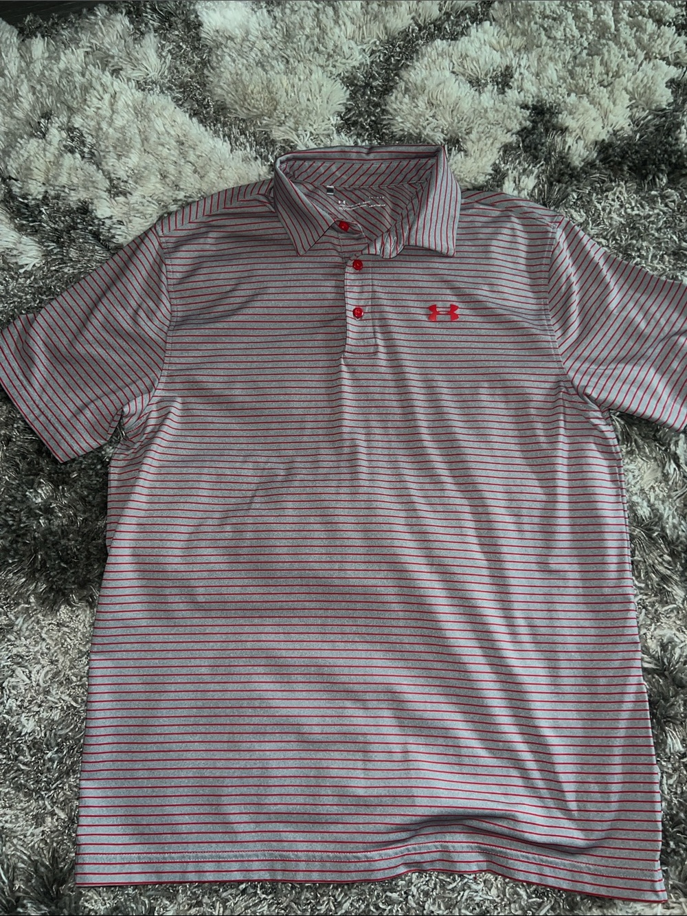 Under Armour Men’s Red and White Striped Polo
